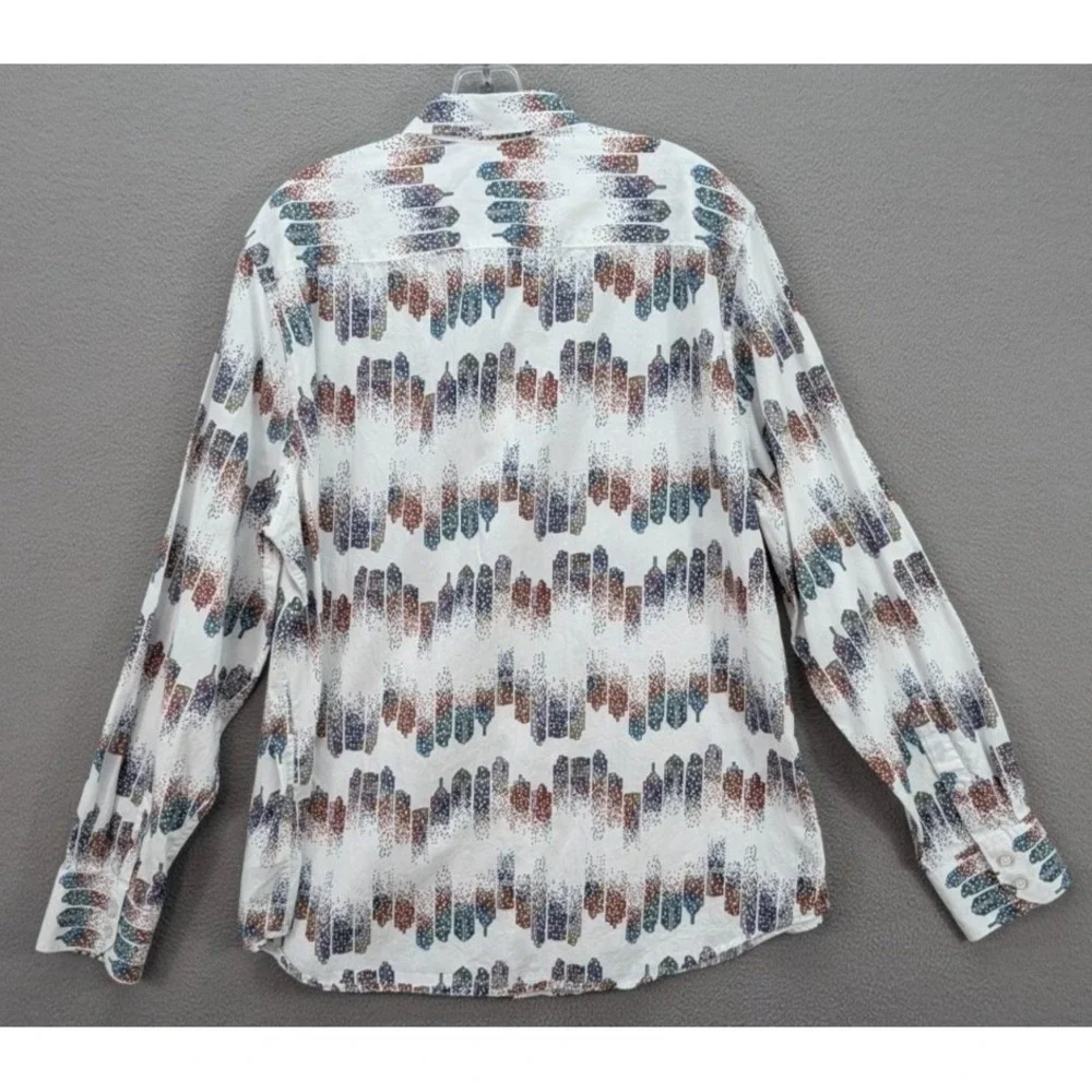 Robert Graham Button Down Long Sleeve Shirt Mens 2TG White All Over Print Preppy